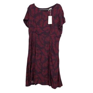 Signal Clothing maroon short sleeve midi floral winetasting Dress Danish  EU 40